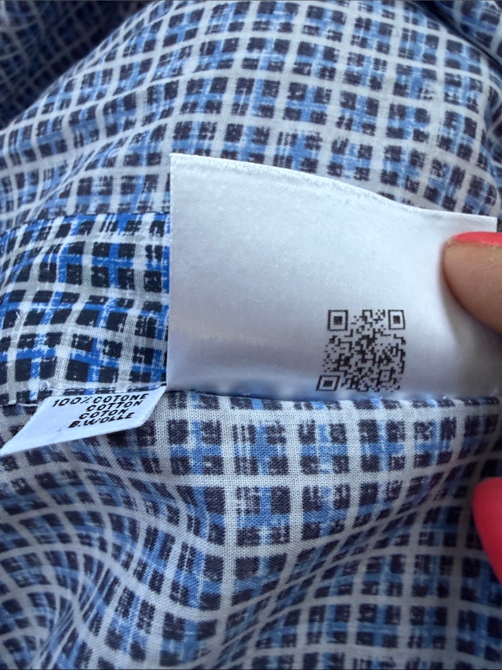 Kiton Blue & White Grid-Pattern Casual Button-Down Shirt - Picture 6 of 6